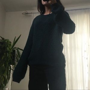 fluffy green chunky sweater